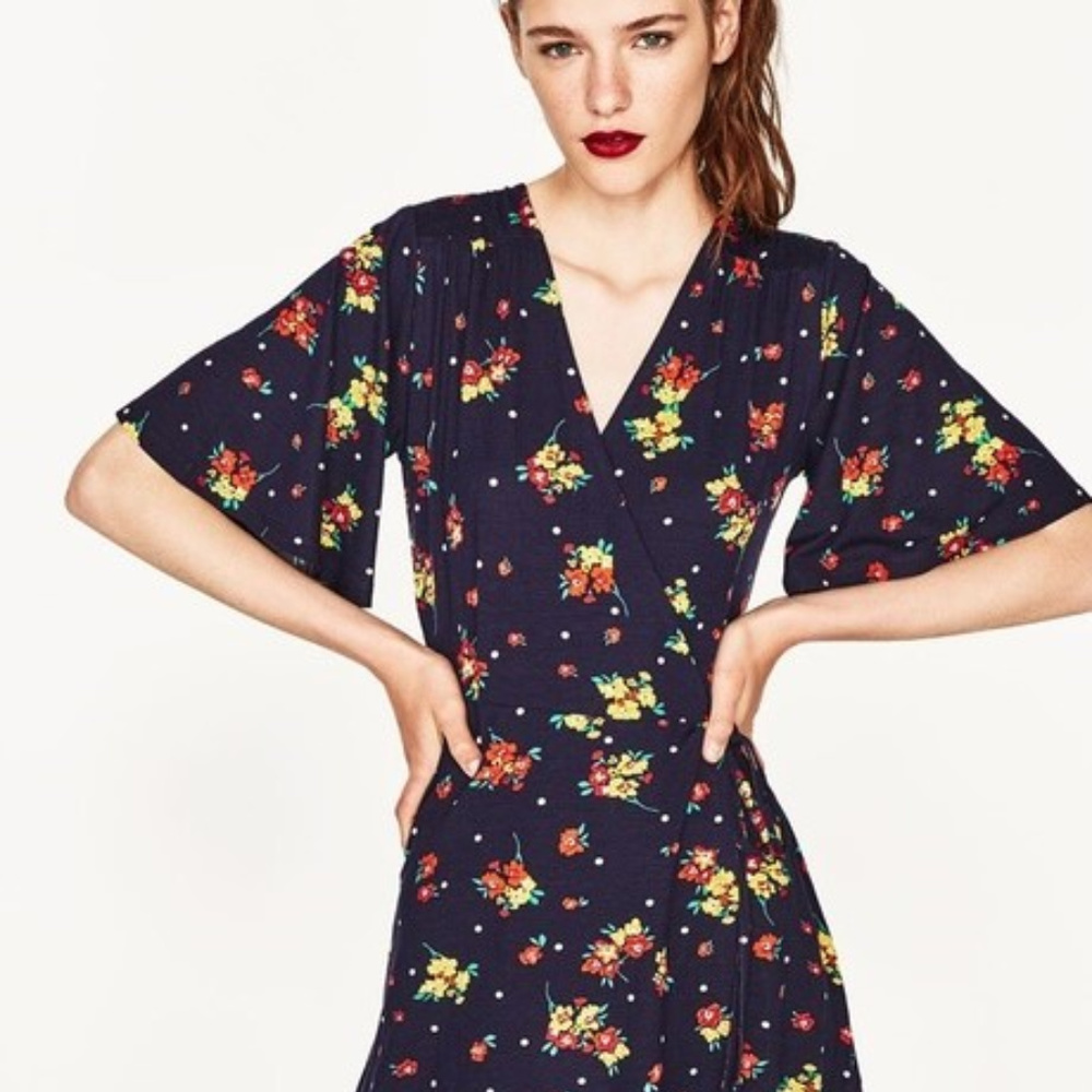 Zara Floral Mini Wrap Dress